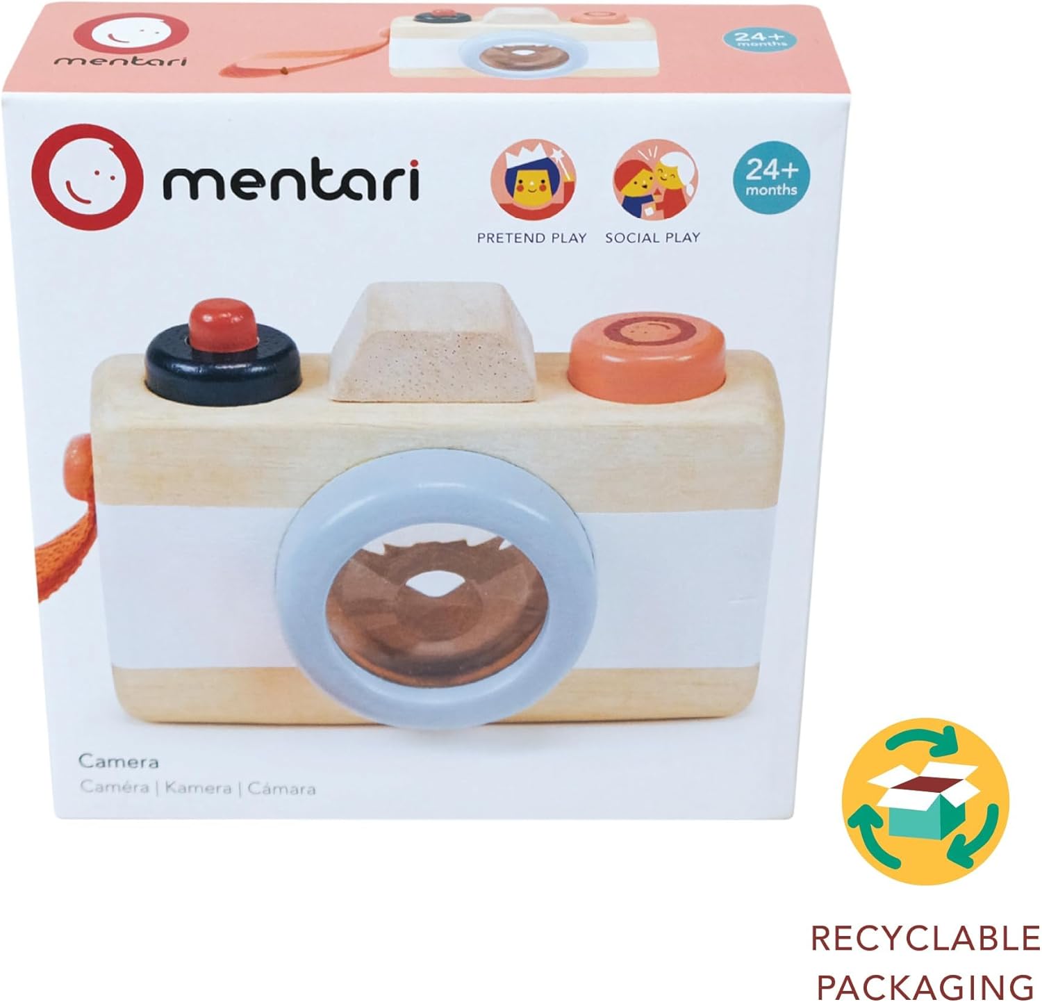 Mentari Toys - Camera - Wooden Pretend Camera Toy for Toddlers with Kaleidoscope Lens - Early-Learning Camera for Sense Stimulation and Motor Skills - Portable Toy for Imaginative Play - Age 2+