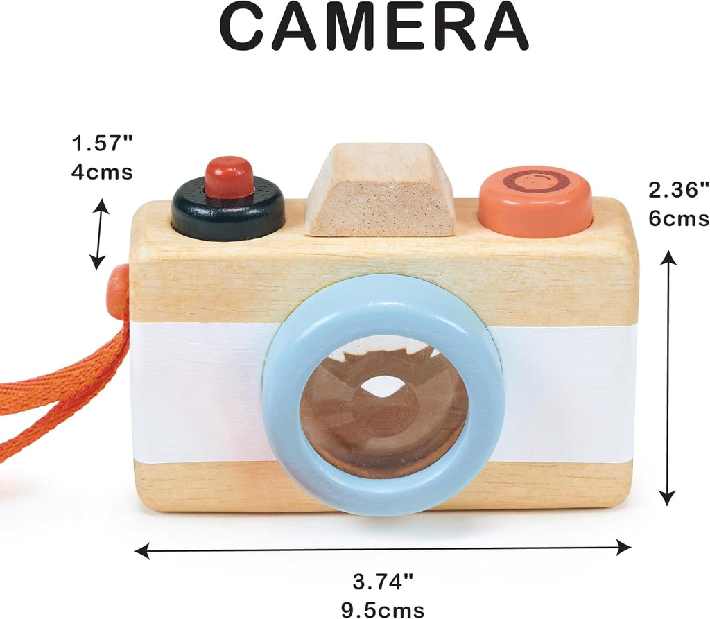 Mentari Toys - Camera - Wooden Pretend Camera Toy for Toddlers with Kaleidoscope Lens - Early-Learning Camera for Sense Stimulation and Motor Skills - Portable Toy for Imaginative Play - Age 2+